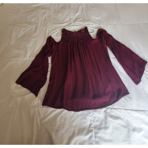 Rewind Womens Cold Shoulder Gauxy Peasant Blouse Red Purple Size XL Embroidered - Picture 5 of 11